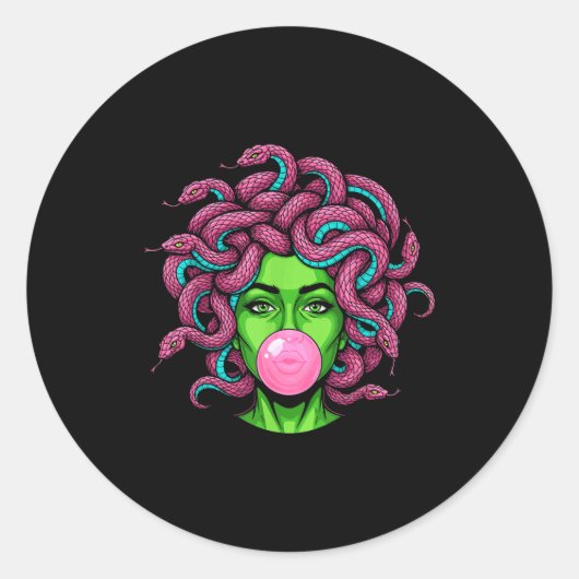 Medusa Blowing Bubblegum P Art Mythology Design  Runder Aufkleber (Vorderseite)