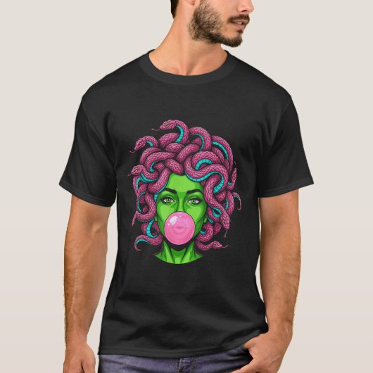 Medusa Blowing Bubblegum P Art Mythology Design  T-Shirt (Vorderseite)