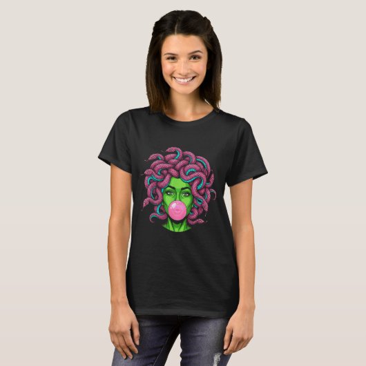 Medusa Blowing Bubblegum P Art Mythology Design  T-Shirt (Vorne ganz)