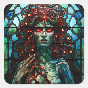 Medusa - Glass Window Tiffany Style Quadratischer Aufkleber