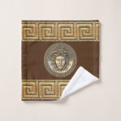 Medusa Golden Gorgon Griechisch Key Brown Badhandtuch Set (Waschlappen)