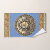 Medusa Golden Gorgon griechischer Key Medium Blue Badhandtuch Set (Handtuch)