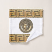Medusa Golden Gorgon griechischer Key White Badhandtuch Set (Waschlappen)