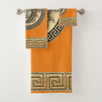 Medusa Golden Gorgon griechischer Schlüssel Orange