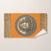 Medusa Golden Gorgon griechischer Schlüssel Orange Badhandtuch Set (Handtuch)