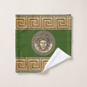 Medusa Golden Gorgon Griechischer Wald Grün Badhandtuch Set (Waschlappen)