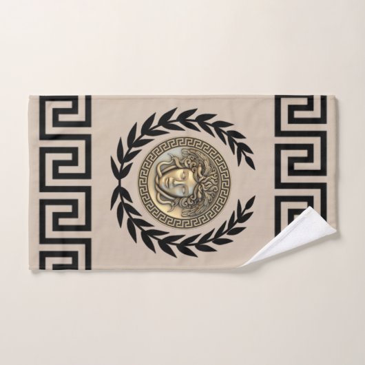 Medusa / Gorgon, griechischer Schlüssel, Laurel Wr Badhandtuch Set (Handtuch)