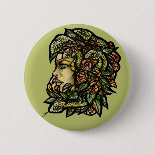 Medusa Green Snakes Gorgon Button (Vorderseite)