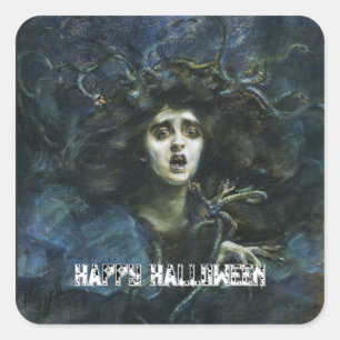 Medusa "Happy Halloween" Party der Schönen Kunst Quadratischer Aufkleber