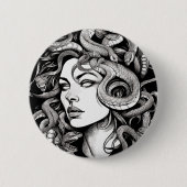 Medusa Kopf Tattoo-Stil Button (Vorderseite)