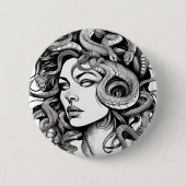 Medusa Kopf Tattoo-Stil Button (Vorderseite)