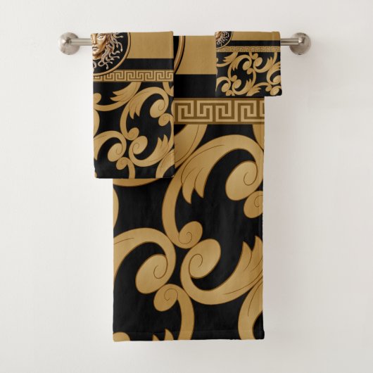 Medusa Luxus Barock Gold & Black Bath Handtuch Set (Insitu)