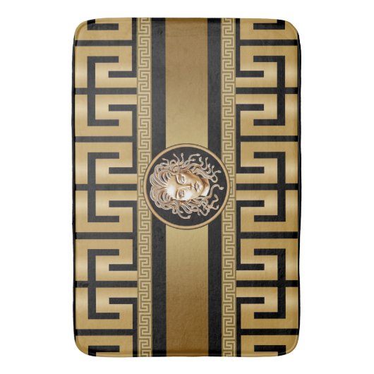 Medusa Luxus Black & Gold Bath Mat Badematte (Vorderseite Vertikal)