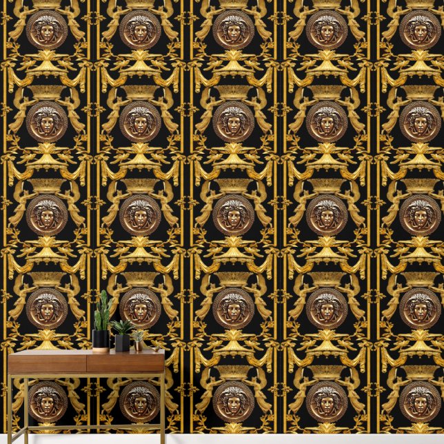 Medusa mit Engeln unter Baldacchino Designer Tapete (Hausflur)