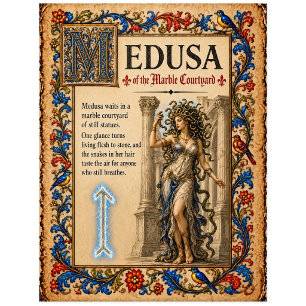 Medusa, mittelalterliche Bestiarien-Kunst Postkarte
