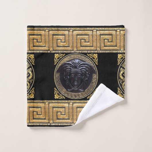 Medusa Noire Griechischer Designer Badhandtuch Set (Waschlappen)