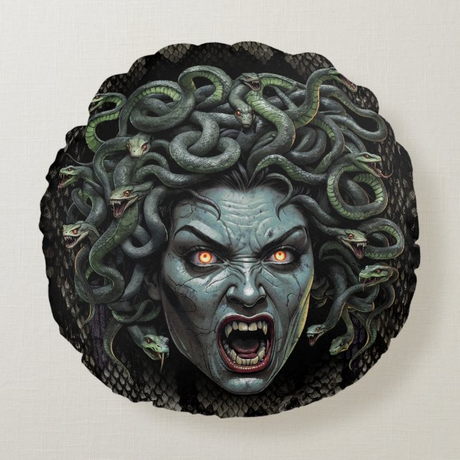 Medusa Queen of Stone Pillow (Runde) Rundes Kissen (Vorderseite)