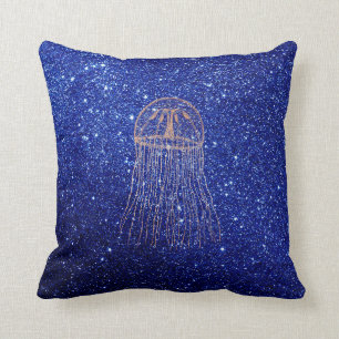 Medusa-Seeleben-Ozean-Blau-Rosen-Rosa-Goldpfirsich Kissen