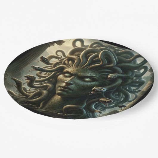 Medusa Stare of Death Head of Snakes Pappteller (Schrägansicht)