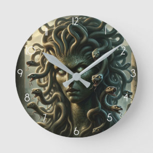 Medusa-Starren des Todeskopfes der Schlangen Runde Wanduhr