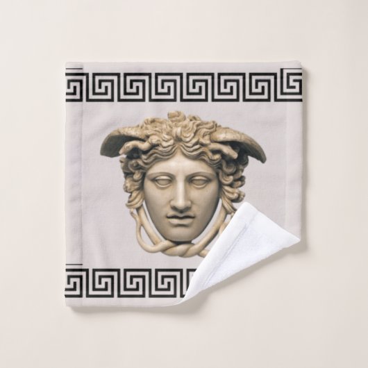 Medusa Stone Beige Griechisch-Key Gastgeschenkhand Badhandtuch Set (Waschlappen)