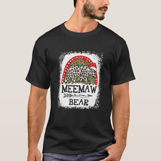 Meemaw Bear Leopard Christmas Rainbow Pajama Match T-Shirt (Vorderseite)