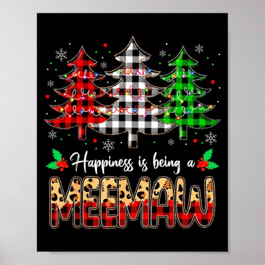 Meemaw Christmas Tree Xmas Buffalo Plaid Red White Poster (Vorne)
