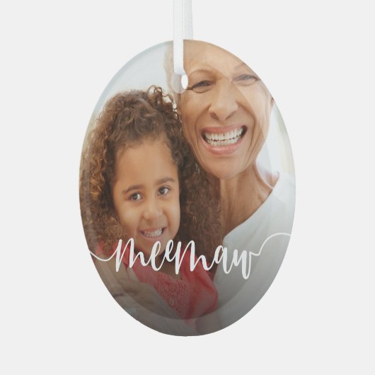 Meemaw Oma Script Overlay Ornament Aus Glas (Vorderseite links)