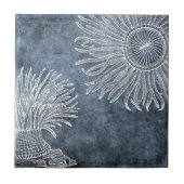 Meer Anemone Wasserfarbe Twilight Ozean Blau Weiß Fliese (Vorderseite)
