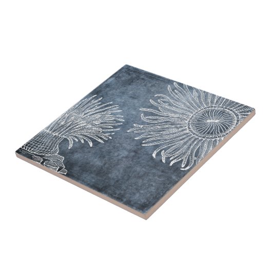 Meer Anemone Wasserfarbe Twilight Ozean Blau Weiß Fliese (Seite)