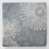 Meer Anemone Wasserfarbe Twilight Ozean Blau Weiß Steinuntersetzer (Vorderseite)