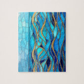 Meer aus Wellen Blau und Gold Mosaik-Kunst Puzzle (Vertikal)