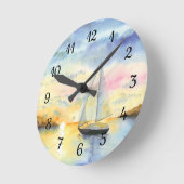 Meer bei Sonnenuntergang Runde Wanduhr (Winkel)