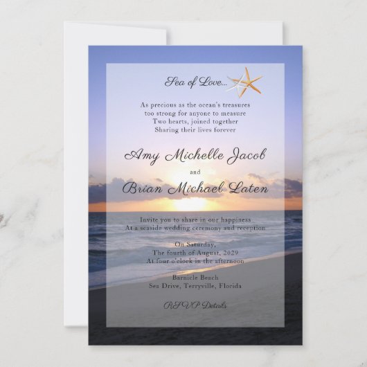 Meer der Liebe | Beach Sunset Starfish Hochzeit Einladung (Vorderseite)