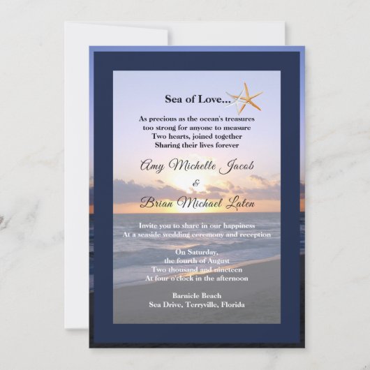 Meer der Liebe | Beach Sunset Starfish Wedding Inv Einladung (Vorderseite)