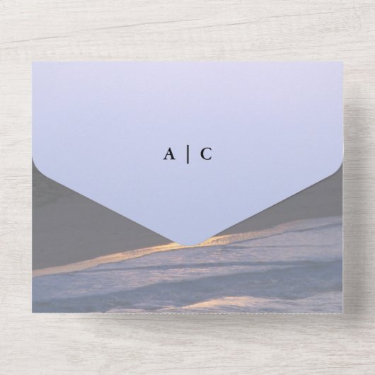 Meer der Liebe | Sonnenuntergang + Hochzeit Ihres All In One Einladung (Rückseite)