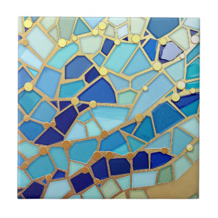 Meer der Wellen Blaue und goldene Mosaik-Fine-Art Fliese
