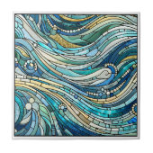 Meer der Wellen Teal-Mosaik-Kunst Fliese (Vorderseite)