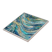 Meer der Wellen Teal-Mosaik-Kunst Fliese (Seite)