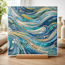 Meer der Wellen Teal-Mosaik-Kunst