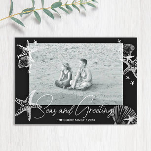 Meer & Grüße Schwarz & Weiß Foto Strand Feiertagskarte