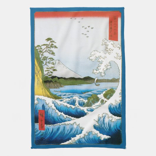 Meer in Satta in der Provinz Suruga durch Ando Hir Geschirrtuch (Vertikal)