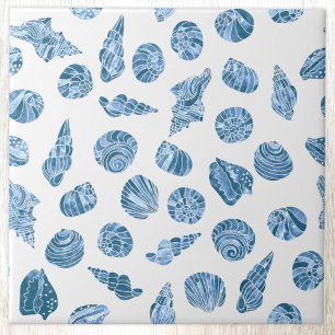 Meer Muschel Aquarell Nautilus Küstenblau Fliese
