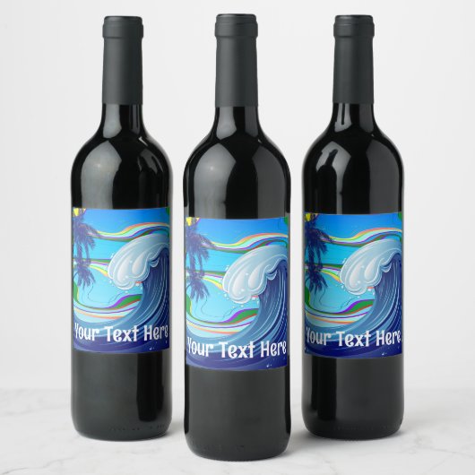 Meer Ozean große Wellenwasser Weinetikett (Flaschen)