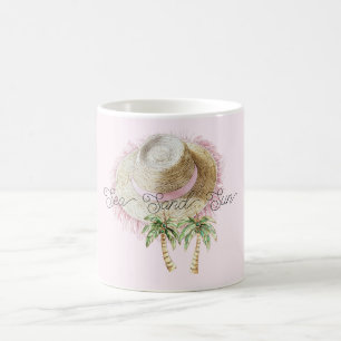 Meer Sand Sonne Strohhut Palmen Kaffeetasse