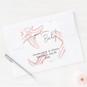 Meer Sie bald Baby Shower Favor Quadratischer Aufkleber
