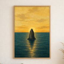 Meer-Stack-Sonnenaufgang-Aquarell-Küstenkunstposte