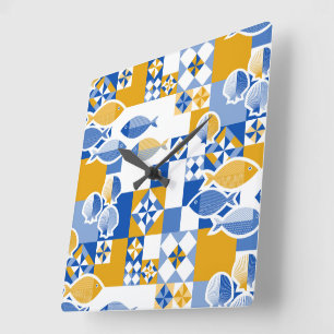 Meer und Fliesen Quadratische Wanduhr