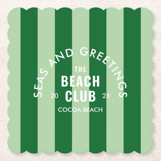 Meer und Grüße Der Beach Club Grüner Streifen Untersetzer (Vorderseite)