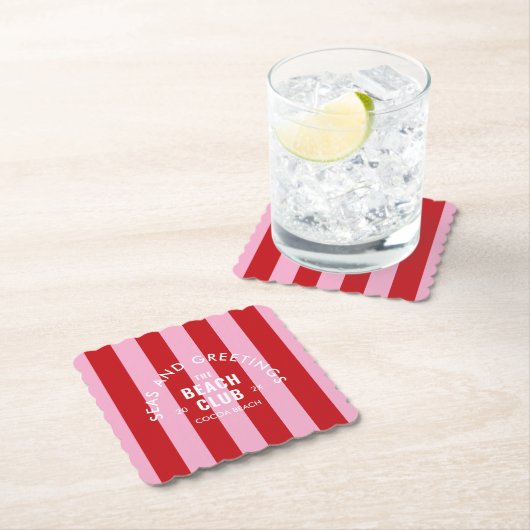 Meer und Grüße Der Beach Club Rosa Streifen Untersetzer (Vor Ort)